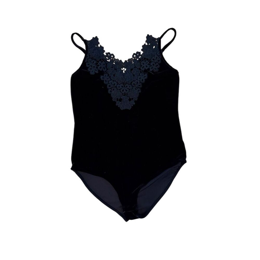 Xhilaration Women's Black Lace Applique Bodysuit Size M